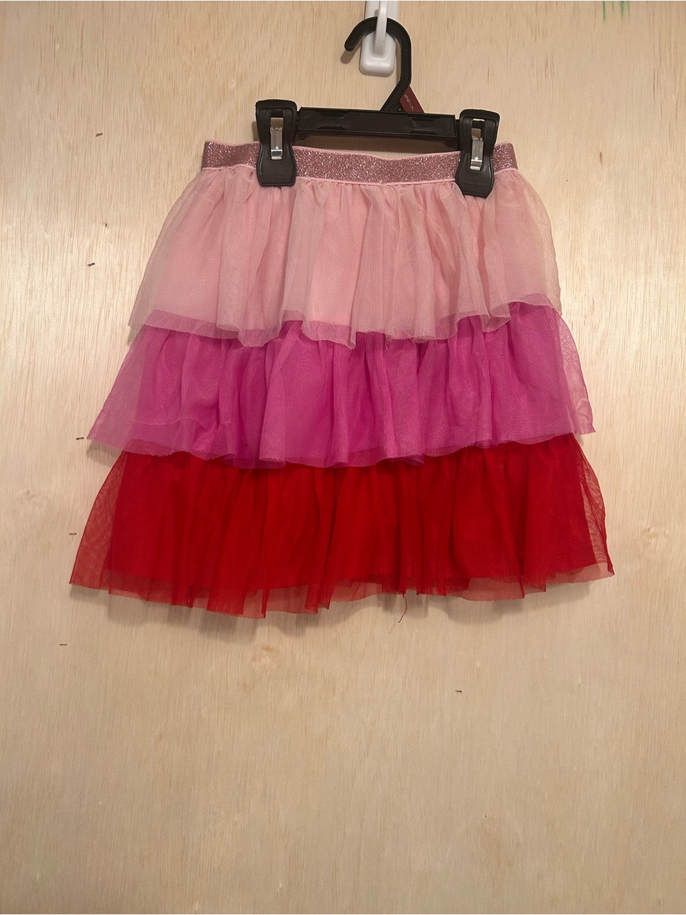 Girls Layered Pink & Red Tulle Skirt with Glitter Waistband